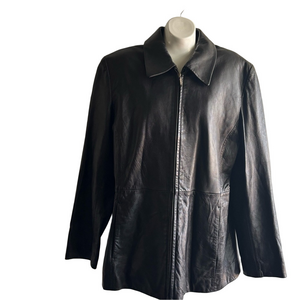 JLC New York Women's Black Leather zippered blazer style Jacket soft leather